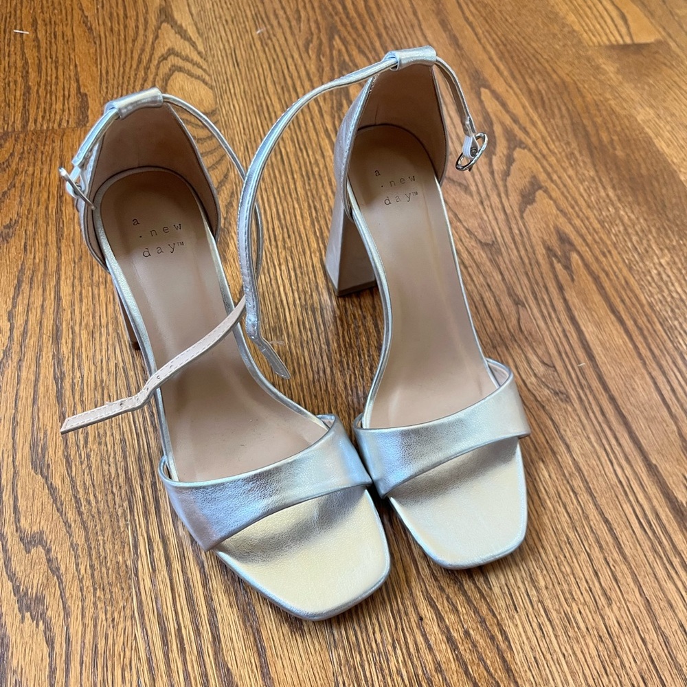 Silver Open-Toe Heels